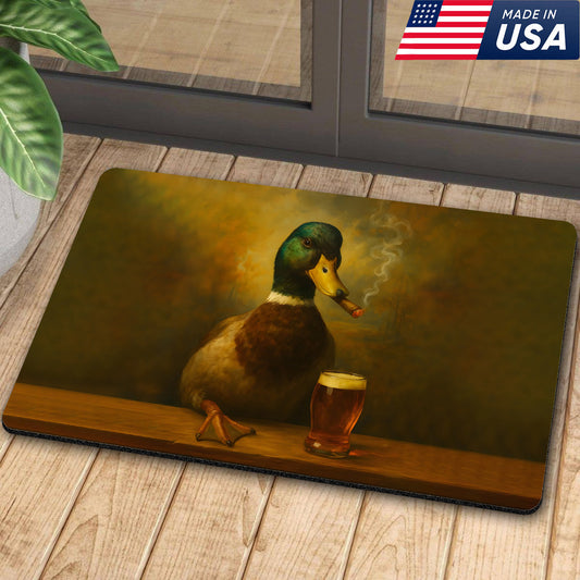 Maxcorners Funny Duck Barware Doormat Hunting Lodge Rug with Drinking Glasses & Smoking-related Decor, Outdoor Cabin Decor Gift LM1611