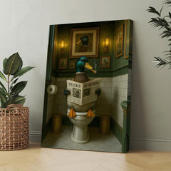Maxcorners Mallard Duck Toilet Scene Poster Canvas – Smoking-Smoking Duck Reading ‘Ducks in Review’ - Gift for Outdoorsmen