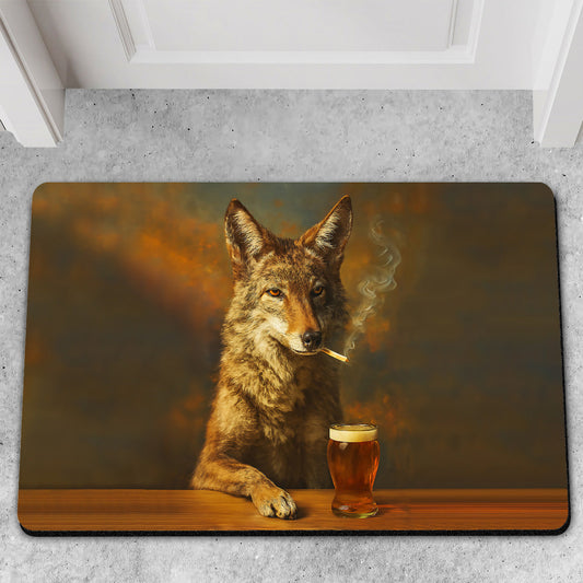 Maxcorners Wolf Smoking & Bar Glassware Doormat - Funny Animal Floor Mat for Hunters, Bars & Man Cave Decor LM1611