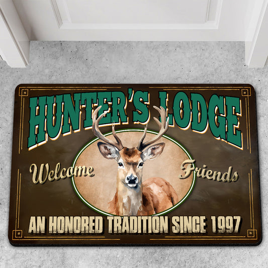 Maxcorners Personalized Hunter Lodge Deer Doormat - Custom Year, Rustic Cabin Welcome Mat for Hunters & Outdoor Decor LM1611