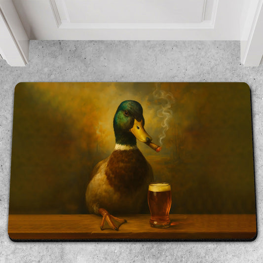 Maxcorners Funny Duck Barware Doormat Hunting Lodge Rug with Drinking Glasses & Smoking-related Decor, Outdoor Cabin Decor Gift LM1611