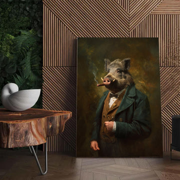 Maxcorners Smoking Wild Boar Canvas – Funny Rustic Wall Art for Hunters