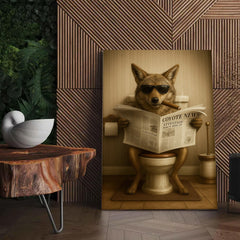 Maxcorners Smoking Coyote Wolf Canvas – Funny Wildlife Bathroom Art for Hunters & Cabin Decor