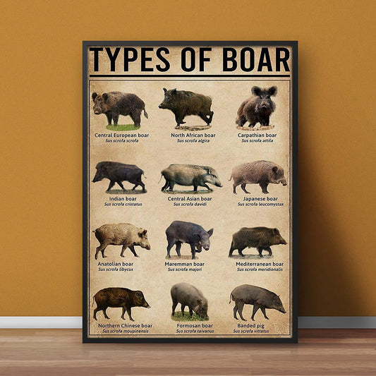 Maxcorners Types of Boar Hunting Canvas Wall Art – Wild Hog Species Chart Print for Hunters and Outdoorsmen