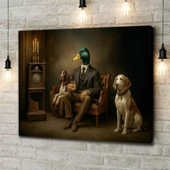 Maxcorners Gentleman Duck Canvas Wall Art – Rustic Whiskey Lounge & Hunting Lodge Decor, Man Cave Dog Lover Gift