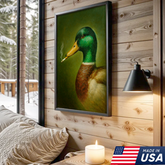 Maxcorners Funny Duck Smoking Canvas Wall Art, Rustic Hunting Lodge Decor, Gift for Hunters & Outdoorsmen