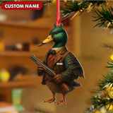 Maxcorners Personalized Funny Duck Hunter Ornament, Dapper Mallard with Gun Christmas Decor, Unique Gag Gift for Hunters and Men LM0411