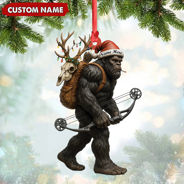 Maxcorners Bigfoot Hunter Christmas Ornament, Funny Sasquatch Archery Decor, Rustic Holiday Gift for Outdoor Adventure Lovers LM0411