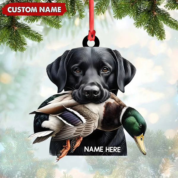 Maxcorners Personalized Hunting Dog Acrylic Ornament – Personalized Labrador Retriever & Duck Christmas Gift LM0411