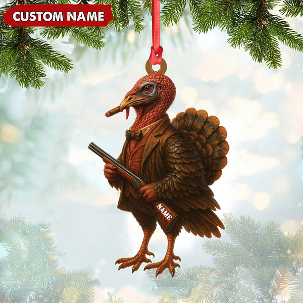 Maxcorners Personalized Funny Turkey Hunter Ornament, Dapper Gobbler with Gun Christmas Decor, Unique Gag Gift for Hunters and Men LM0411