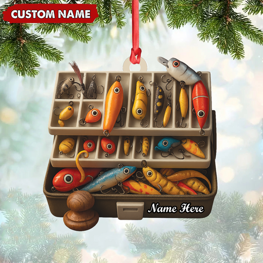 Maxcorners Personalized Fishing Tackle Box Acrylic Ornamen - Custom Name Christmas Ornament for Fishermen, Anglers & Outdoor Lovers LM0411