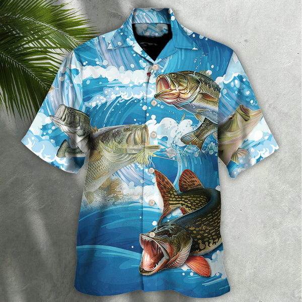 Maxcorners Fishing Blue Wave Style Hawaiian Shirt