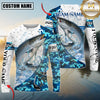 Maxcorners Fishing Blue Camouflage Water Splash Sun Protection Personalized Name, Team Name Long Sleeve Shirt