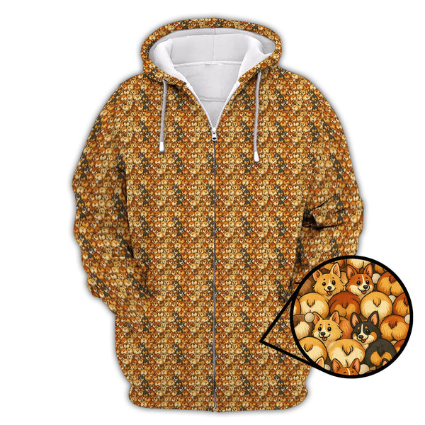 Maxcorners Corgi Pattern Golf Shirt, Funny Dog Golf Shirt, Corgi Golf Shirt For Golfer, Crazy Golf Shirt For Men