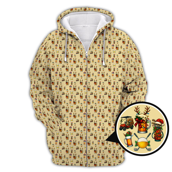 Maxcorners Christmas Golf Shirt, Pattern Golf Shirt , Golf And Beer For Men, Golf Gift For Golfer