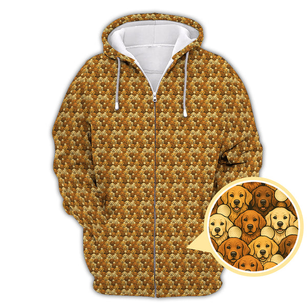 Maxcorners Crazy Golf Polos For Men, Golden Retriever Pattern Golf Shirt, Funny Golf Shirts