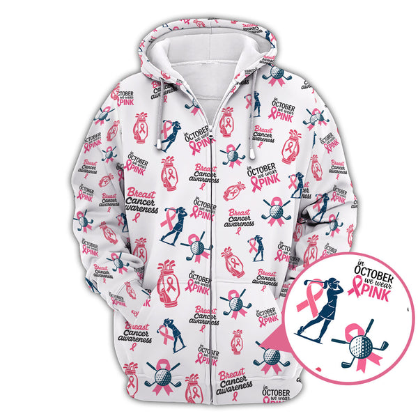 Breast Cancer Golf Shirt, In October We Wear Pink Shirts, Pattern Golf Polos For Women's