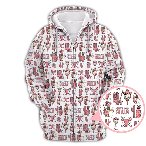 Maxcorners Let’s Go Girls Golf Pattern Shirt, Western Cowgirl Golf Polos For Golfers, Funny Golf Shirts For Women's