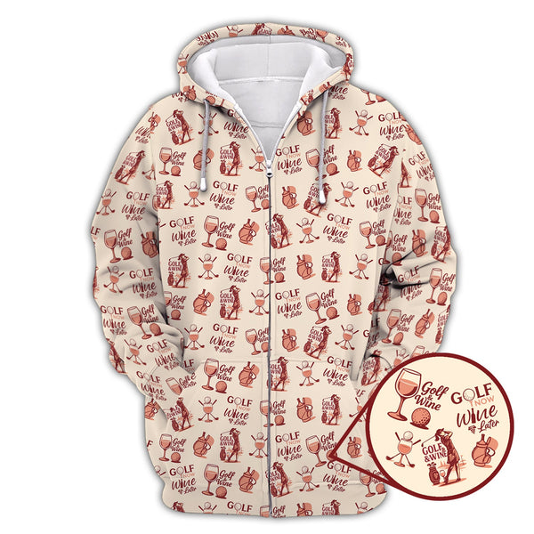 Maxcorners Funny Golf Polos For Wine Lovers, Golf And Wine Pattern Shirt, Golf Gift For Women