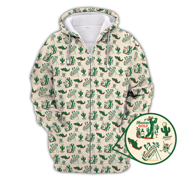 Maxcorners Tequila And Cactus Pattern Golf Shirt For Men, Crazy Golf Shirts, Mexican Golf Polos
