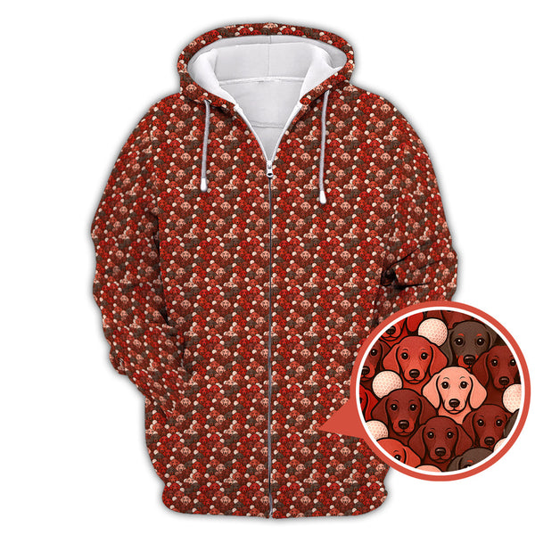 Maxcorners Dachshund Dog Pattern Golf Shirt With Red Color, Golf Gift For Dog Lover, Funny Dachshund Golf Shirt For Golfers