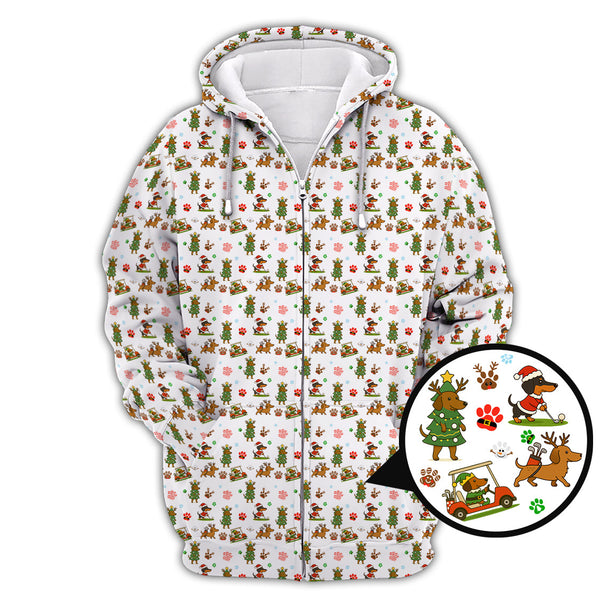 Maxcorners Christmas Golf Shirt, Funny Dachshund Golf Shirt, Pattern Golf Shirt For Men