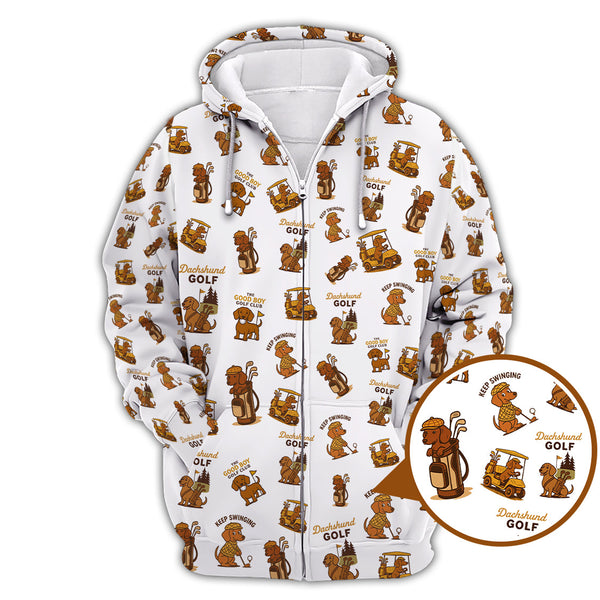 Maxcorners Dachshund Pattern Golf Polos, Funny Dachshund Golf Shirt, Pattern Golf Shirt For Golfers