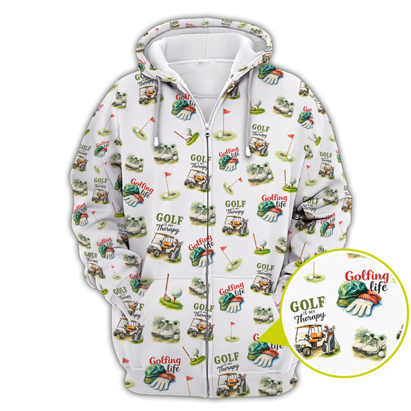 Maxcorners Golf Is My Therapy Pattern Golf Shirt, Golfing Life Polos, Golf Gift For Golf Lovers, Funny Golf Shirts