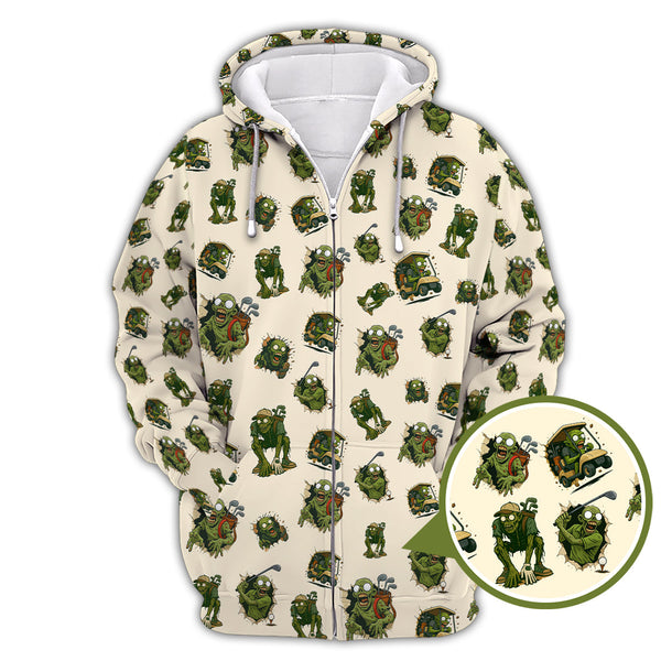 Maxcorners Halloween Golf Shirt For Golfer, Pattern Golf Shirt, Funny Zombie Golf Polo For Men