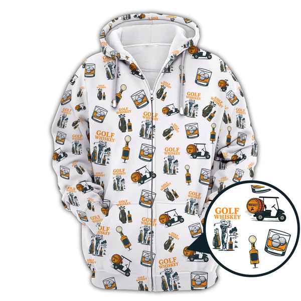 Maxcorners Golf & Whiskey Pattern Golf Polos, Funny Golf Shirt For Men, Crazy Golf Shirts For Golfers