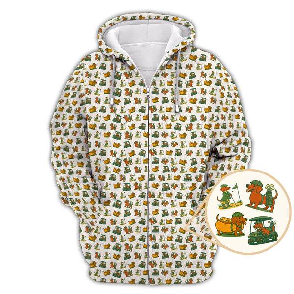Maxcorners Dachshund Pattern Golf Shirt – Funny Dog Golf Polos For Pet Lovers - Golf Gift For Golfers