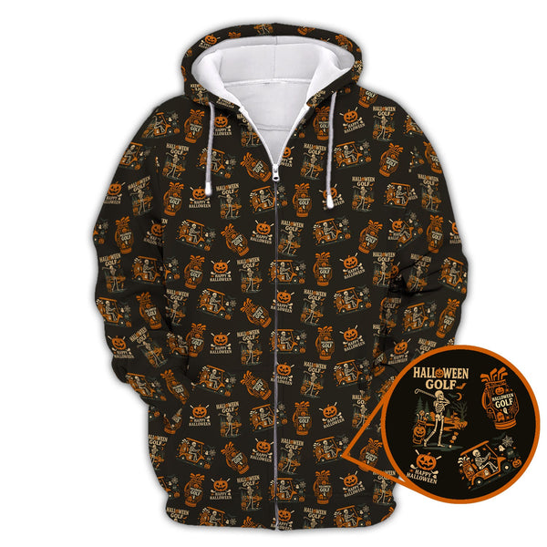 Skeleton Pattern Golf Shirts, Funny Golf Polos For Men, Halloween Golf Shirt For Golfers