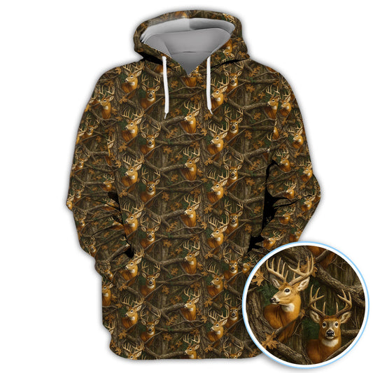 Maxcorners Deer Pattern Polos For Golfer, Realistic Camo Shirt, Crazy Golf Shirt For Men