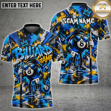 Maxcorners Billiards 8 Ball Cool Cartoon Character Sunglasses Hip Hop Graffiti Splatter Multi Options Personalized Name, Team Name Unisex 3D Shirt (4 Colors)