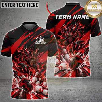 Maxcorners Bowling Fiery Red Dragon Claw Slash Splash Multi Options Personalized Name, Team Name Unisex 3D Shirt (7 Colors)