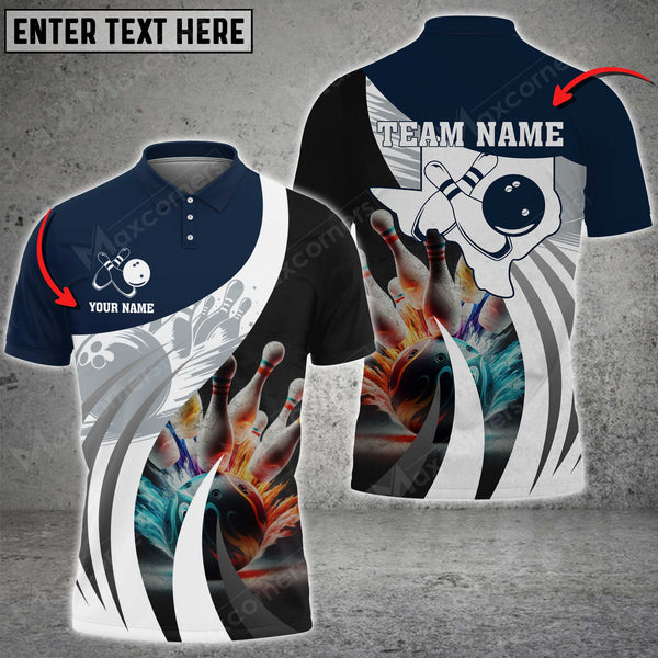 Maxcorners Bowling Ball And Pins Texas Map Multicolor Option Customized Name 3D Shirt (4 Colors)