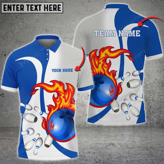 Maxcorners Bowling Ball And Pins Flame Basic Multicolor Option Customized Name 3D Shirt (4 Colors)