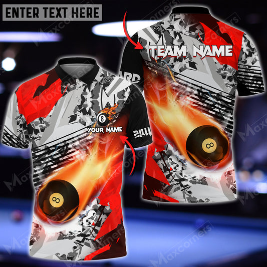 Maxcorners Billiards Ball 8 Fire Smoke Apollo Sun Multicolor Options Personalized Name 3D Shirt (6 Colors)