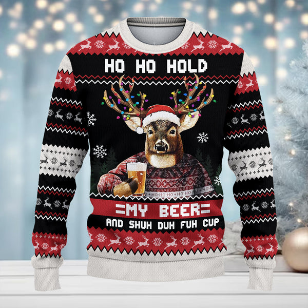 Maxcorners Hunting Beer (Multi Animal Options) Merry Christmas All Over Print Sweater