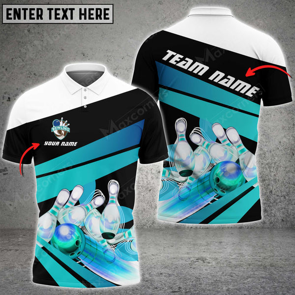 Maxcorners Bowling Ball And Pins Light Beam Breaker Multicolor Option Customized Name 3D Shirt (4 Colors)