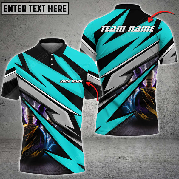 Maxcorners Bowling Ball And Pins Lightning McKing Multicolor Option Customized Name 3D Shirt (4 Colors)