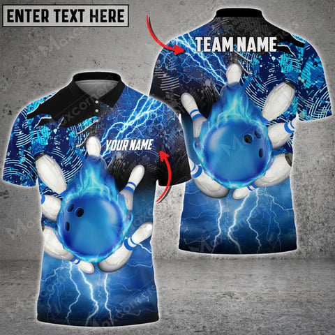 Maxcorners Flame Lightning Thunder Team Bowling Customized Name And Team Name 3D Shirt
