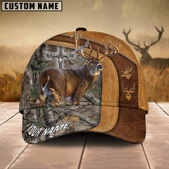 Maxcorners  Cross America Hunting Deer Leather Pattern Personalized Hats 3D Multicolored