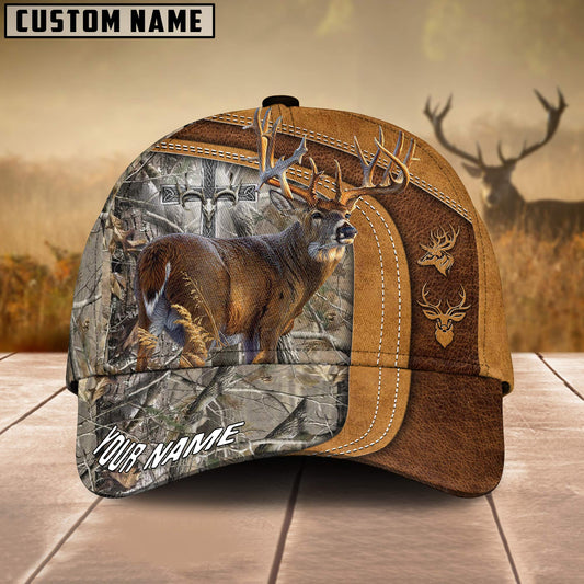 Maxcorners  Cross America Hunting Deer Leather Pattern Personalized Hats 3D Multicolored
