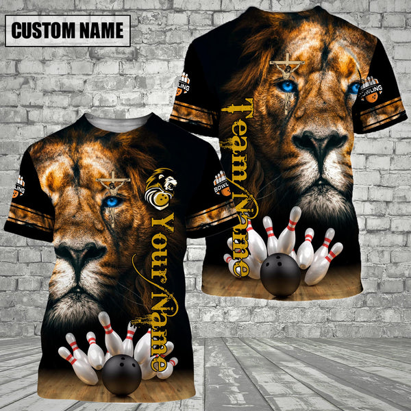 Maxcorners Bowling And Pins Lion Customized Name And Team Name 3D Shirt