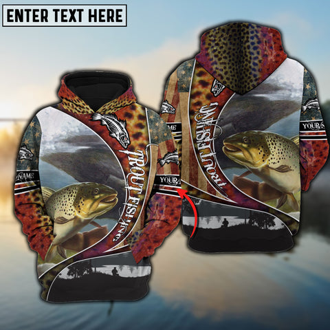 Maxcorners Personalized Trout Fishing American Skull 3D Hoodie