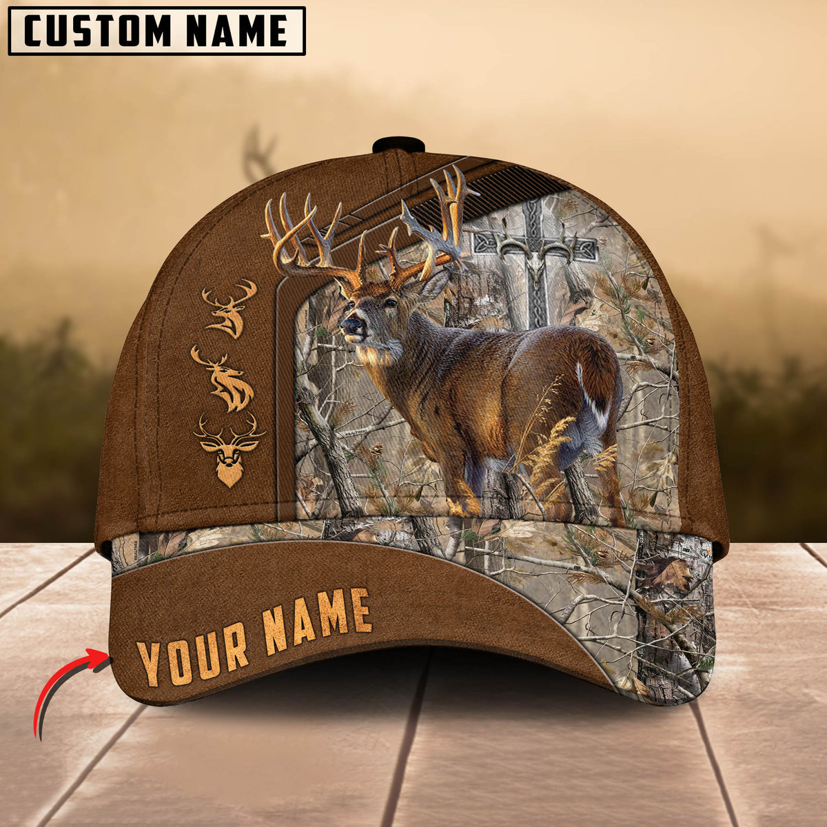 Maxcorners Cross Hunting Deer Leather Pattern Personalized Hats 3D Multicolored