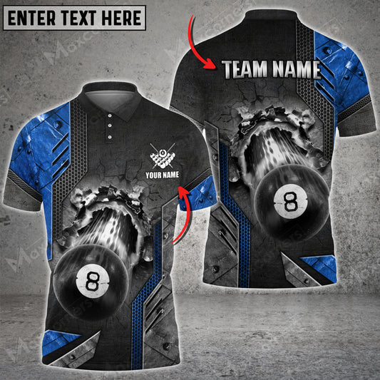Maxcorners Billiards Ball 8 Crack Metalic Color Personalized Name 3D Shirt (Multi Color Options)