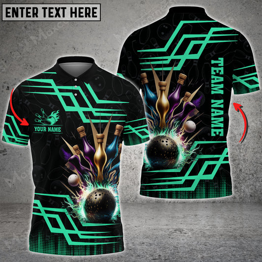 Maxcorners Bowling And Pins Royal Multicolor Option Customized Name 3D Shirt