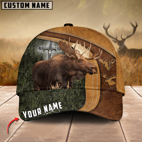 Maxcorners Cross America Hunting Moose Leather Pattern Personalized Hats 3D Multicolored